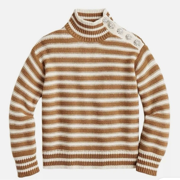 Tan and white striped J Crew sweater with jeweled buttons - Picture 2 of 3